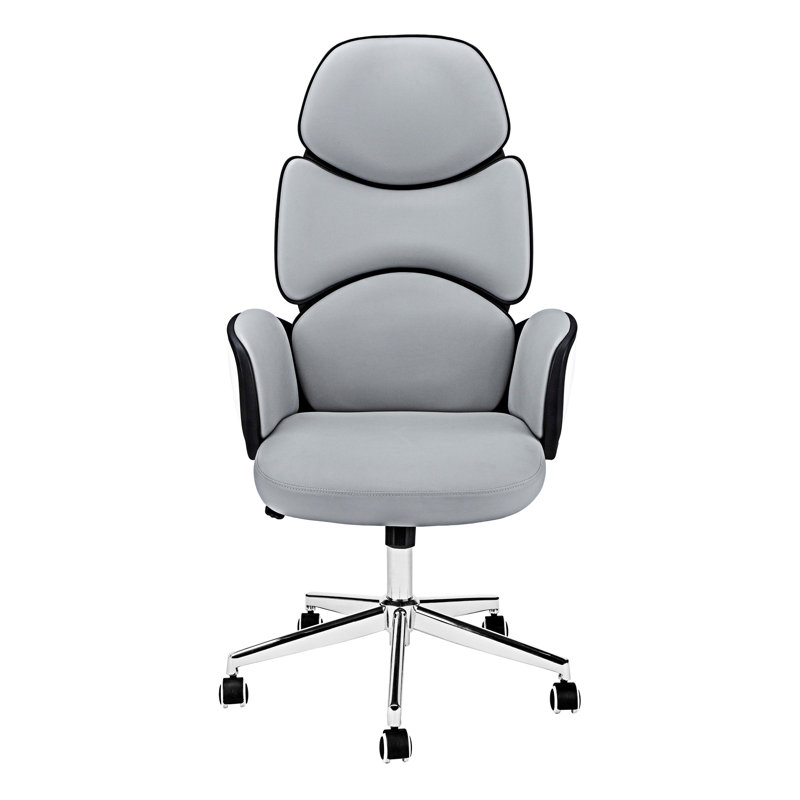 Orren Ellis Office Chair Adjustable Height Swivel Ergonomic Armrests Computer Desk Work Leather Look Chrome Metal Contemporary Modern Wayfair